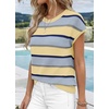 WIHOLL Womens Lightweight Sweater Spring Summer Fall Outfits Cap Sleeve Hollow Out Knit Fashion Clothing 2026(Yellow Blue Stripes)