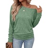 WIHOLL Womens Long Sleeve Shirts Ruched Hem Fall Tops Lightweight Sweaters(Bright Green)