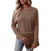 WIHOLL Womens Long Sleeve Shirts Ruched Hem Fall Tops Lightweight Sweaters(Chestnut Brown)
