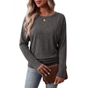 WIHOLL Womens Long Sleeve Shirts Ruched Hem Fall Tops Lightweight Sweaters(Dark Grey)