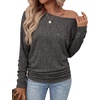 WIHOLL Womens Long Sleeve Shirts Ruched Hem Fall Tops Lightweight Sweaters(Dark Grey)