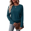 WIHOLL Womens Long Sleeve Shirts Ruched Hem Fall Tops Lightweight Sweaters(Navy Blue)