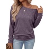 WIHOLL Womens Long Sleeve Shirts Ruched Hem Fall Tops Lightweight Sweaters(Purple)