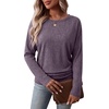 WIHOLL Womens Long Sleeve Shirts Ruched Hem Fall Tops Lightweight Sweaters(Purple)