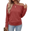 WIHOLL Womens Long Sleeve Shirts Ruched Hem Fall Tops Lightweight Sweaters(Red)