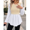 WIHOLL Women’s Long Sleeve Tunic Tops Crew Neck Babydoll Peplum Blouses Fall Fashion 2026(Apricot White)