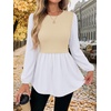 WIHOLL Women’s Long Sleeve Tunic Tops Crew Neck Babydoll Peplum Blouses Fall Fashion 2026(Apricot White)