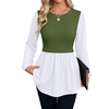 WIHOLL Women’s Long Sleeve Tunic Tops Crew Neck Babydoll Peplum Blouses Fall Fashion 2026(Army Green White)