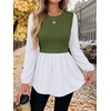 WIHOLL Women’s Long Sleeve Tunic Tops Crew Neck Babydoll Peplum Blouses Fall Fashion 2026(Army Green White)