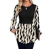 WIHOLL Women’s Long Sleeve Tunic Tops Crew Neck Babydoll Peplum Blouses Fall Fashion 2026(Black Apricot Abstract)