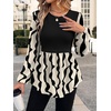 WIHOLL Women’s Long Sleeve Tunic Tops Crew Neck Babydoll Peplum Blouses Fall Fashion 2026(Black Apricot Abstract)