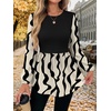 WIHOLL Women’s Long Sleeve Tunic Tops Crew Neck Babydoll Peplum Blouses Fall Fashion 2026(Black Apricot Abstract)