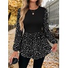 WIHOLL Women’s Long Sleeve Tunic Tops Crew Neck Babydoll Peplum Blouses Fall Fashion 2026(Black Floral)
