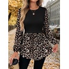 WIHOLL Women’s Long Sleeve Tunic Tops Crew Neck Babydoll Peplum Blouses Fall Fashion 2026(Black Leopard)