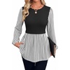 WIHOLL Women’s Long Sleeve Tunic Tops Crew Neck Babydoll Peplum Blouses Fall Fashion 2026(Black Striped)