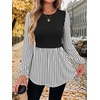 WIHOLL Women’s Long Sleeve Tunic Tops Crew Neck Babydoll Peplum Blouses Fall Fashion 2026(Black Striped)