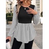 WIHOLL Women’s Long Sleeve Tunic Tops Crew Neck Babydoll Peplum Blouses Fall Fashion 2026(Black Striped)
