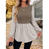 WIHOLL Women’s Long Sleeve Tunic Tops Crew Neck Babydoll Peplum Blouses Fall Fashion 2026(Coffee Striped)