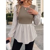 WIHOLL Women’s Long Sleeve Tunic Tops Crew Neck Babydoll Peplum Blouses Fall Fashion 2026(Coffee Striped)