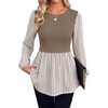 WIHOLL Women’s Long Sleeve Tunic Tops Crew Neck Babydoll Peplum Blouses Fall Fashion 2026(Coffee Striped)