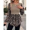 WIHOLL Women’s Long Sleeve Tunic Tops Crew Neck Babydoll Peplum Blouses Fall Fashion 2026(Khaki Leopard)
