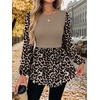 WIHOLL Women’s Long Sleeve Tunic Tops Crew Neck Babydoll Peplum Blouses Fall Fashion 2026(Khaki Leopard)