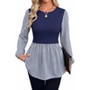 WIHOLL Women’s Long Sleeve Tunic Tops Crew Neck Babydoll Peplum Blouses Fall Fashion 2026(Navy Striped)