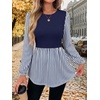 WIHOLL Women’s Long Sleeve Tunic Tops Crew Neck Babydoll Peplum Blouses Fall Fashion 2026(Navy Striped)
