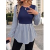 WIHOLL Women’s Long Sleeve Tunic Tops Crew Neck Babydoll Peplum Blouses Fall Fashion 2026(Navy Striped)