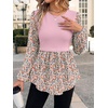 WIHOLL Women’s Long Sleeve Tunic Tops Crew Neck Babydoll Peplum Blouses Fall Fashion 2026(Pink Floral)