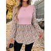 WIHOLL Women’s Long Sleeve Tunic Tops Crew Neck Babydoll Peplum Blouses Fall Fashion 2026(Pink Floral)