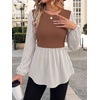 WIHOLL Women’s Long Sleeve Tunic Tops Crew Neck Babydoll Peplum Blouses Fall Fashion 2026(Rust Striped)