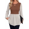 WIHOLL Women’s Long Sleeve Tunic Tops Crew Neck Babydoll Peplum Blouses Fall Fashion 2026(Rust Striped)