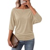 WIHOLL Women’s Off the Shoulder Sweater Boat Neck 3/4 Sleeve Pullover Knit Tops(Apricot)