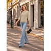 WIHOLL Women’s Off the Shoulder Sweater Boat Neck 3/4 Sleeve Pullover Knit Tops(Apricot)
