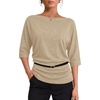 WIHOLL Women’s Off the Shoulder Sweater Boat Neck 3/4 Sleeve Pullover Knit Tops(Apricot)