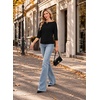 WIHOLL Women’s Off the Shoulder Sweater Boat Neck 3/4 Sleeve Pullover Knit Tops(Black)