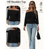 WIHOLL Women’s Off the Shoulder Sweater Boat Neck 3/4 Sleeve Pullover Knit Tops(Black)