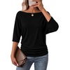 WIHOLL Women’s Off the Shoulder Sweater Boat Neck 3/4 Sleeve Pullover Knit Tops(Black)