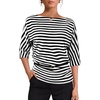 WIHOLL Women’s Off the Shoulder Sweater Boat Neck 3/4 Sleeve Pullover Knit Tops(Black Striped)