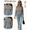 WIHOLL Women’s Off the Shoulder Sweater Boat Neck 3/4 Sleeve Pullover Knit Tops(Black Striped)