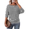 WIHOLL Women’s Off the Shoulder Sweater Boat Neck 3/4 Sleeve Pullover Knit Tops(Black Striped)