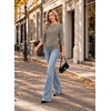 WIHOLL Women’s Off the Shoulder Sweater Boat Neck 3/4 Sleeve Pullover Knit Tops(Brown)