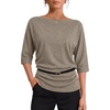 WIHOLL Women’s Off the Shoulder Sweater Boat Neck 3/4 Sleeve Pullover Knit Tops(Brown)