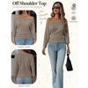 WIHOLL Women’s Off the Shoulder Sweater Boat Neck 3/4 Sleeve Pullover Knit Tops(Brown)