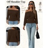 WIHOLL Women’s Off the Shoulder Sweater Boat Neck 3/4 Sleeve Pullover Knit Tops(Coffee)
