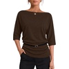 WIHOLL Women’s Off the Shoulder Sweater Boat Neck 3/4 Sleeve Pullover Knit Tops(Coffee)
