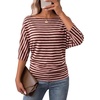 WIHOLL Women’s Off the Shoulder Sweater Boat Neck 3/4 Sleeve Pullover Knit Tops(Pink Striped)