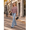 WIHOLL Women’s Off the Shoulder Sweater Boat Neck 3/4 Sleeve Pullover Knit Tops(Pink Striped)