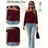 WIHOLL Women’s Off the Shoulder Sweater Boat Neck 3/4 Sleeve Pullover Knit Tops(Purplewine)